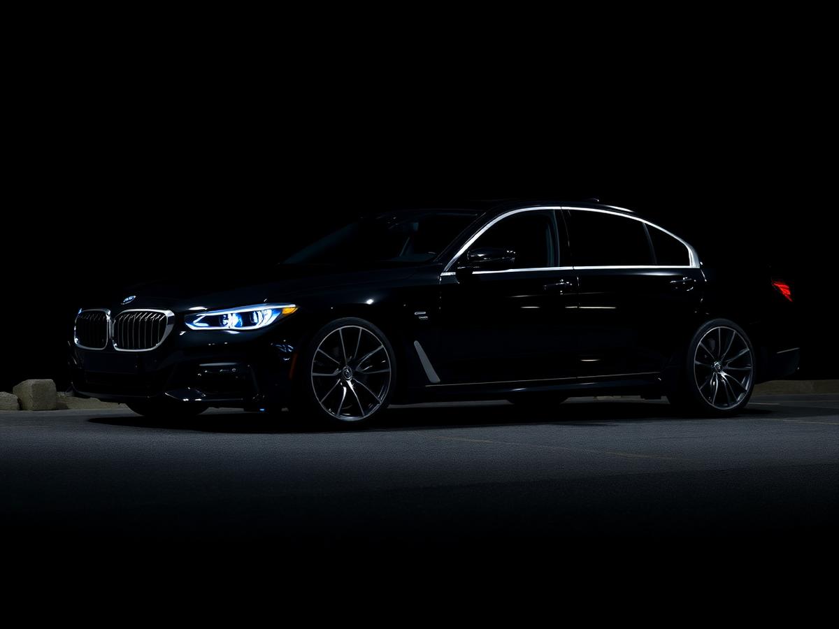 Black executive sedan at night